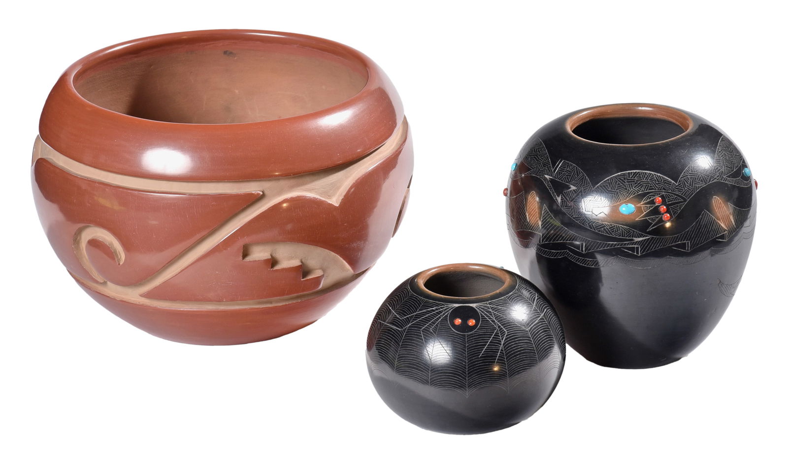 Three Pueblo Pots by Lu Ana Tayfoya and Tahn-Moo-Whe (1 of 7)