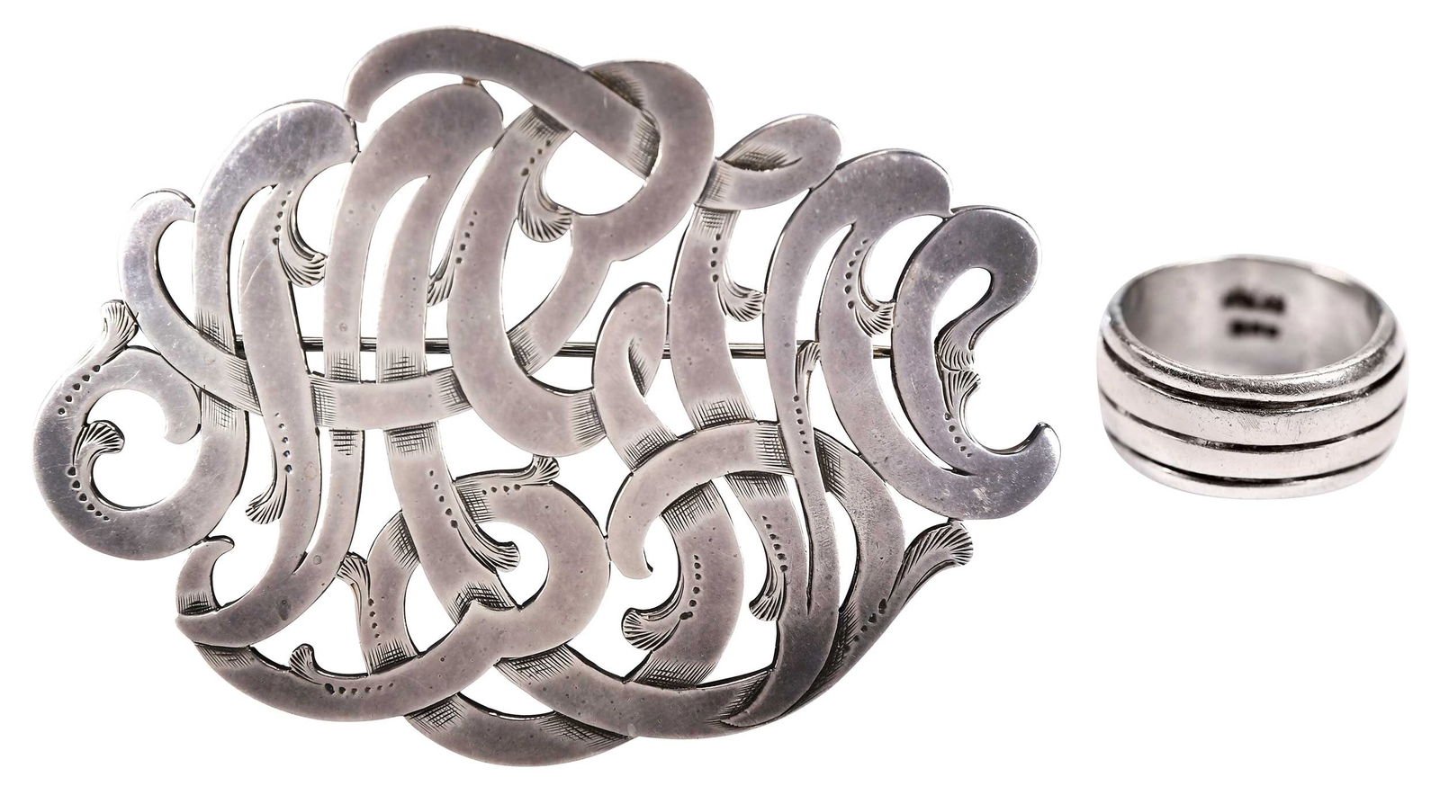 Large Monogram Brooch and Sterling Ring (1 of 8)