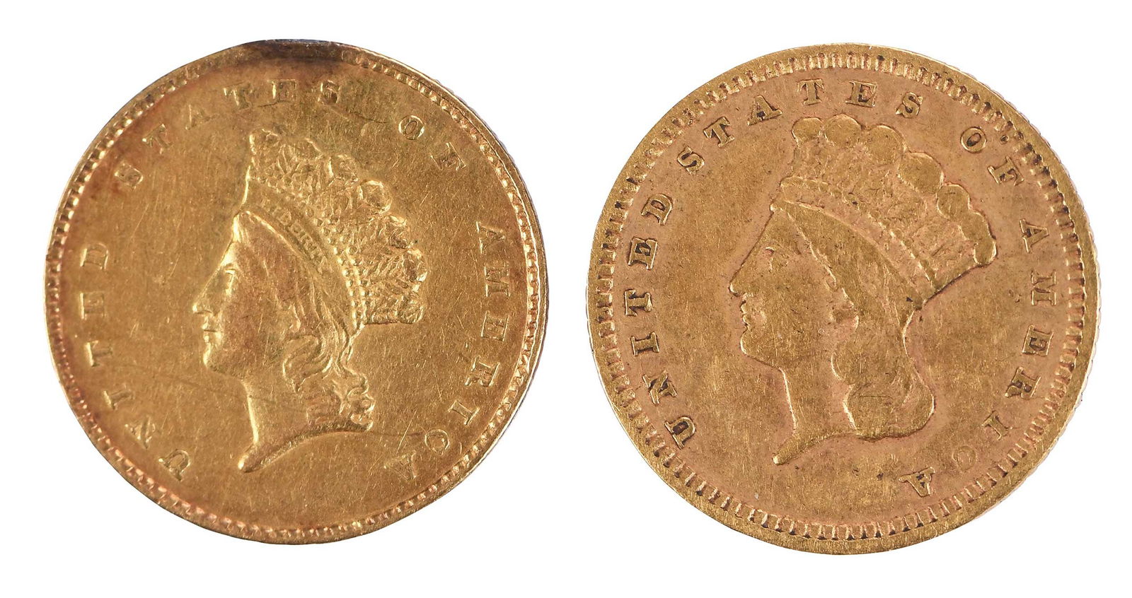 Two Gold Dollars, Type II and III (1 of 5)