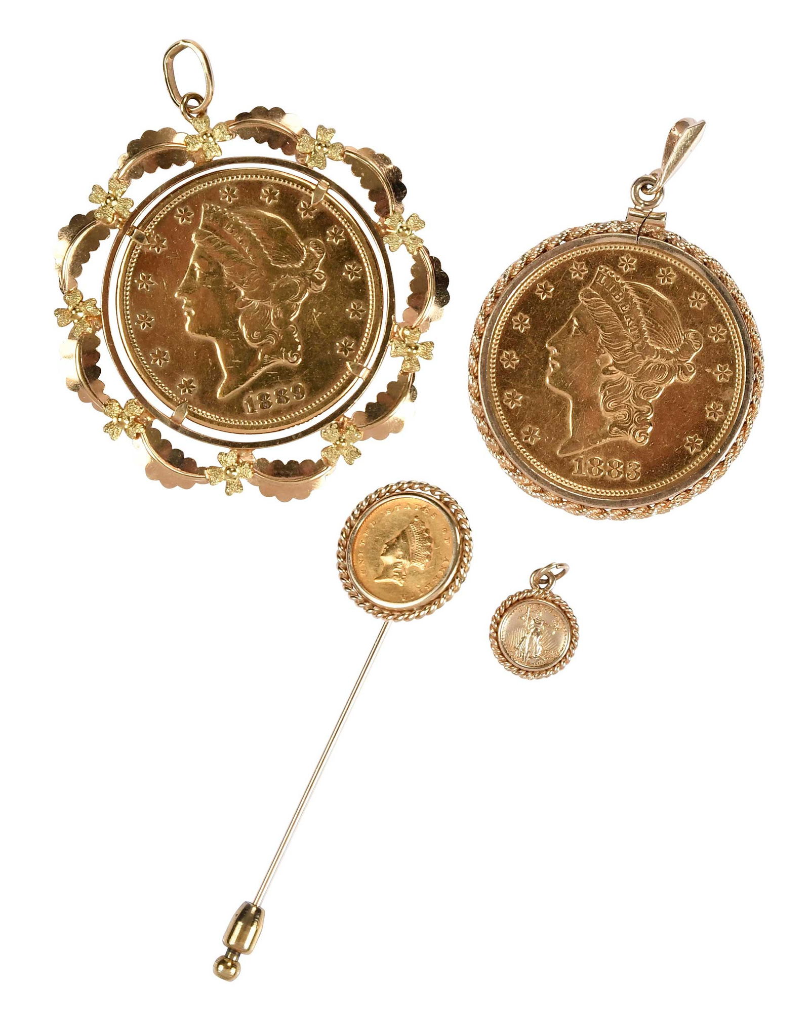 Group of Four U.S. Coins with Jewelry Encasements (1 of 6)