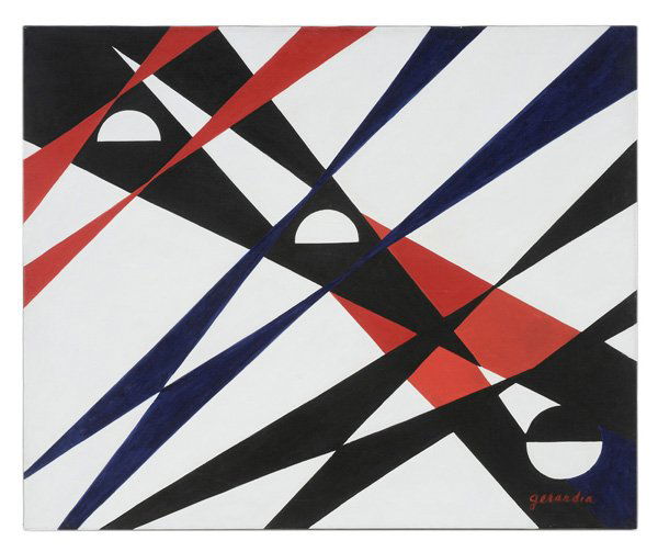 Helen Gerardia: (New York, 1903-1988) "Moon Ladder", signed lower right "Gerardia", acrylic on canvas, 29-7/8 x 36 in.; unframed, abrasions at edges Provenance: Property Deaccessioned by the Gibbes Museum of Art, Cha