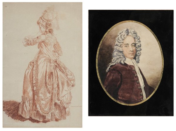 After Louis Trinquesse: (French, 1746-1800) Portrait of a Young Woman, unsigned, sanguine on laid paper, 13-1/8 x 8-1/2 in.; fine 19th century carved and gilt wood French frame, tacked to backing, light toning This is a mirr