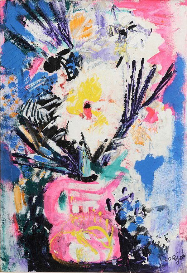 Bernard Lorjou: (French, 1908-1986) Abstract Still Life, signed lower right "Lorjou", acrylic on fiberboard, 27 x 19 in.; modern frame, good condition Provenance: Henry H. Henley, Jr., New York, gift of The Board of