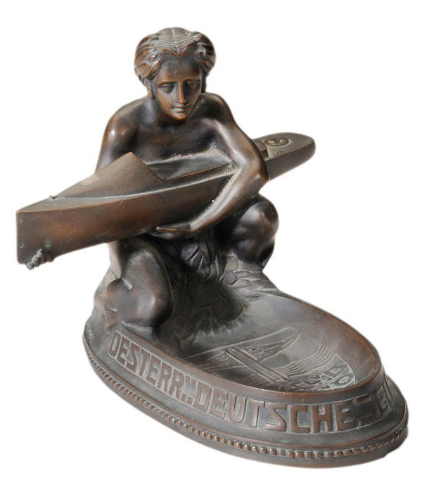 Gustav Gurschner: (Austrian, 1873-1971) OESTERR::DEUTSCHE=ELBEFAHRT::1911, signed "Gurschner", bronze, 7 x 8-1/4 x 7-1/2 in., corrosion on top of boat Provenance: Private Collection