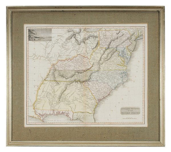 19th Century Map of the Eastern United: States [The Southern Provinces of the United States,] from John Thomson's [New General Atlas,] Edinburgh, 1817, showing towns, geographical features, and Native American tribes in the southern and mid