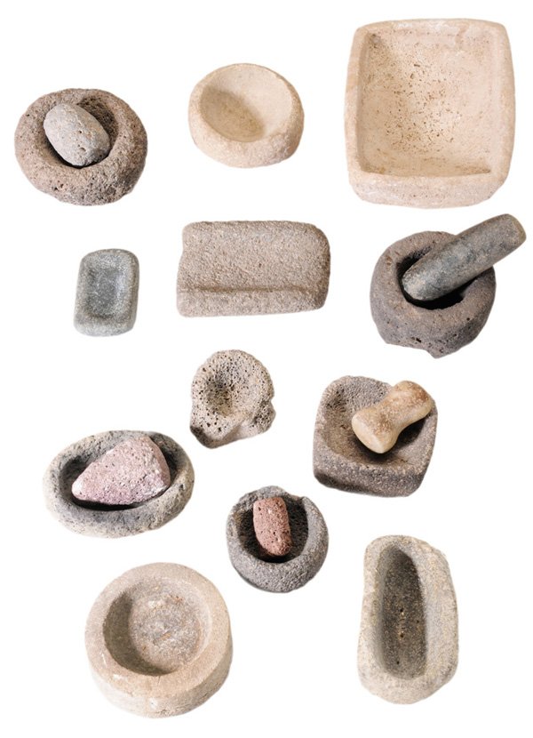 Seventeen Prehistoric Stone Mortars: and Pestles Casas Grandes, Hohokam and other cultures: twelve mortars and five pestles of various sizes and stones, 2 in. to 3 in., Provenance: Estate of the Late Nancy Webb, Tryon, North Carolina
