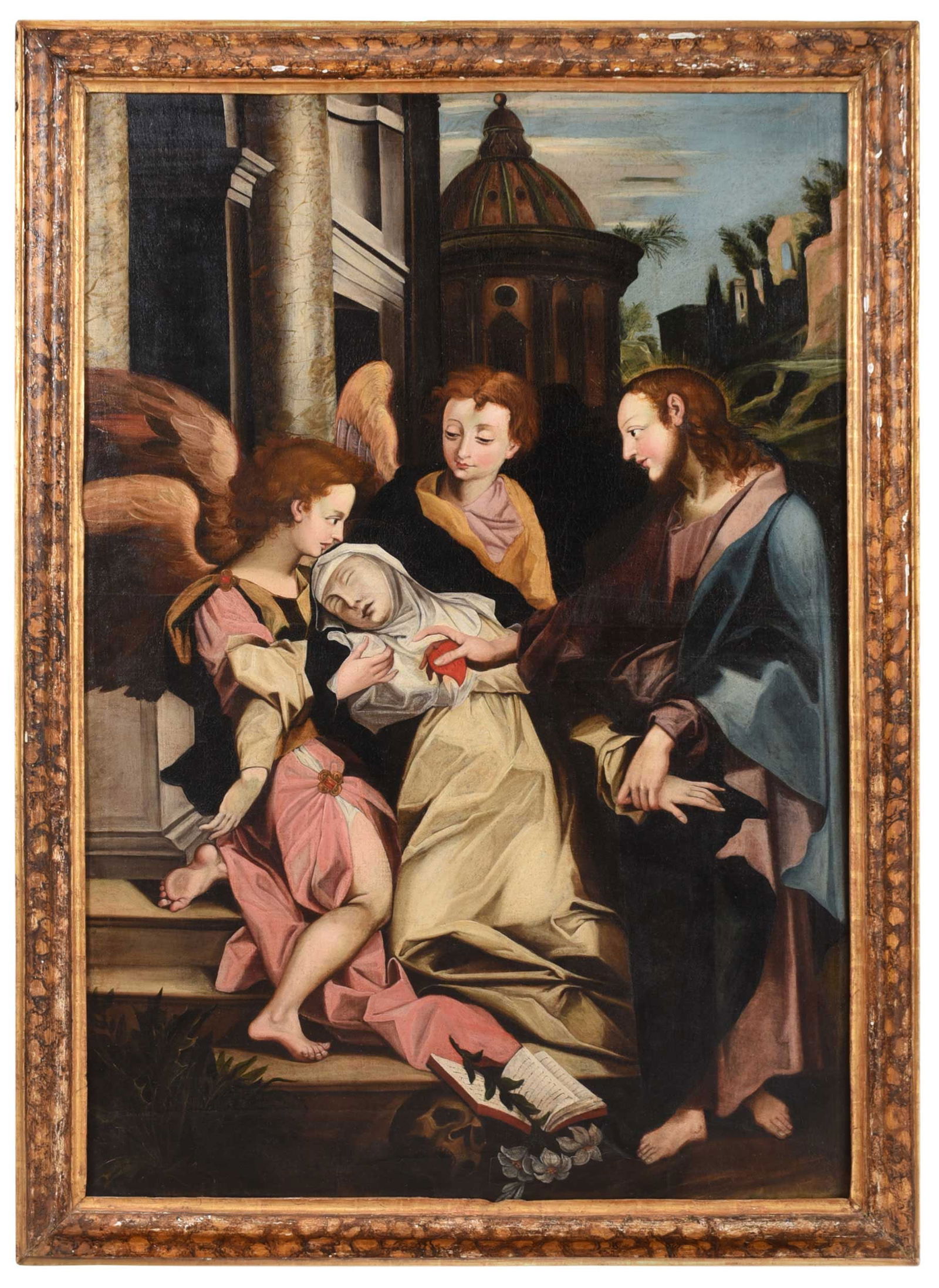 After Francesco Vanni: (Italian, 1563-1610) Ecstasy of St. Catherine, a copy after the 1590 original is in the Palazzo Spinola di Pellicceria (Palazzo Francesco Grimaldi), Genoa, Italy, oil on linen, 78-1/8 x 53-1/8 in.; po