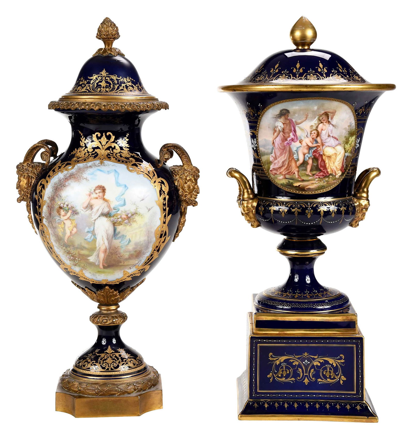 Two Continental Cobalt and Gilt Porcelain Vases (1 of 19)