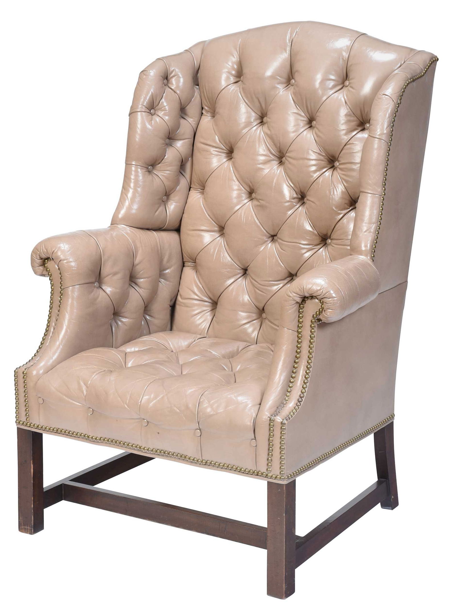 Georgian Style Tufted Leather and Mahogany Easy Chair (1 of 6)
