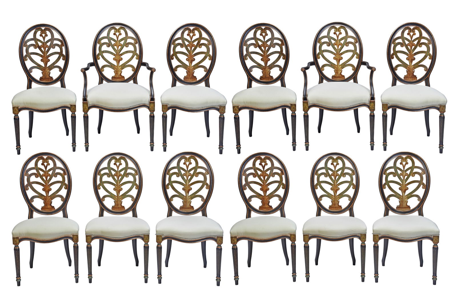 Set of 12 Galimberti Lino Painted and Parcel Gilt Dining Chairs (1 of 8)
