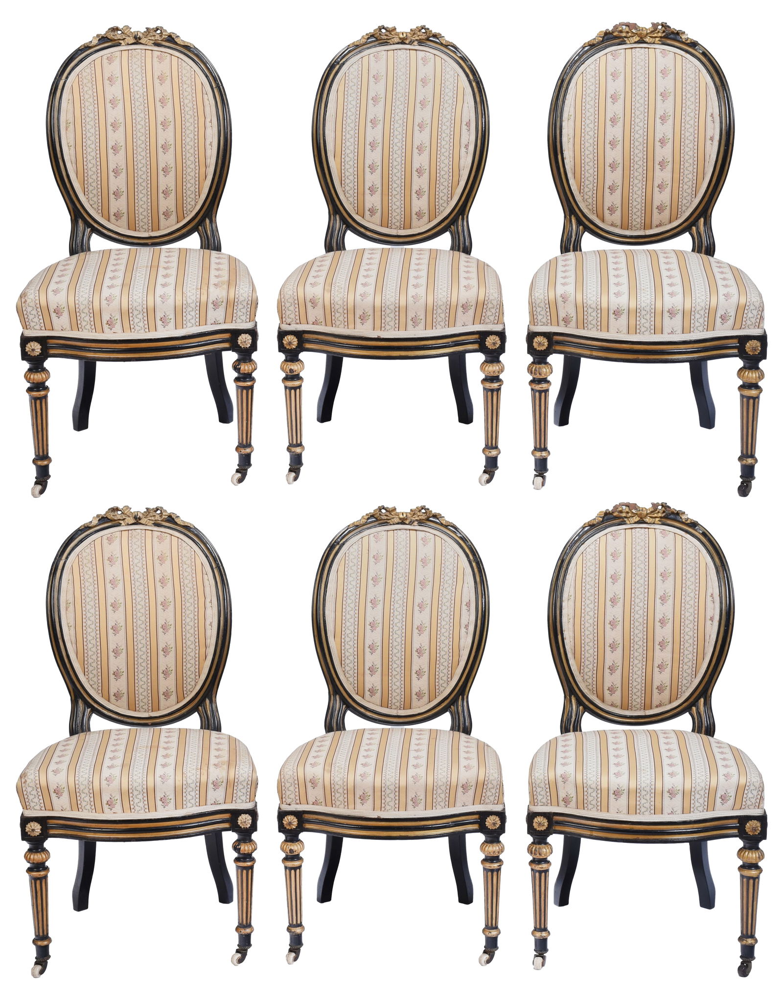 Set of Six Napoleon III Ebonized and Parcel Gilt Side Chairs (1 of 16)