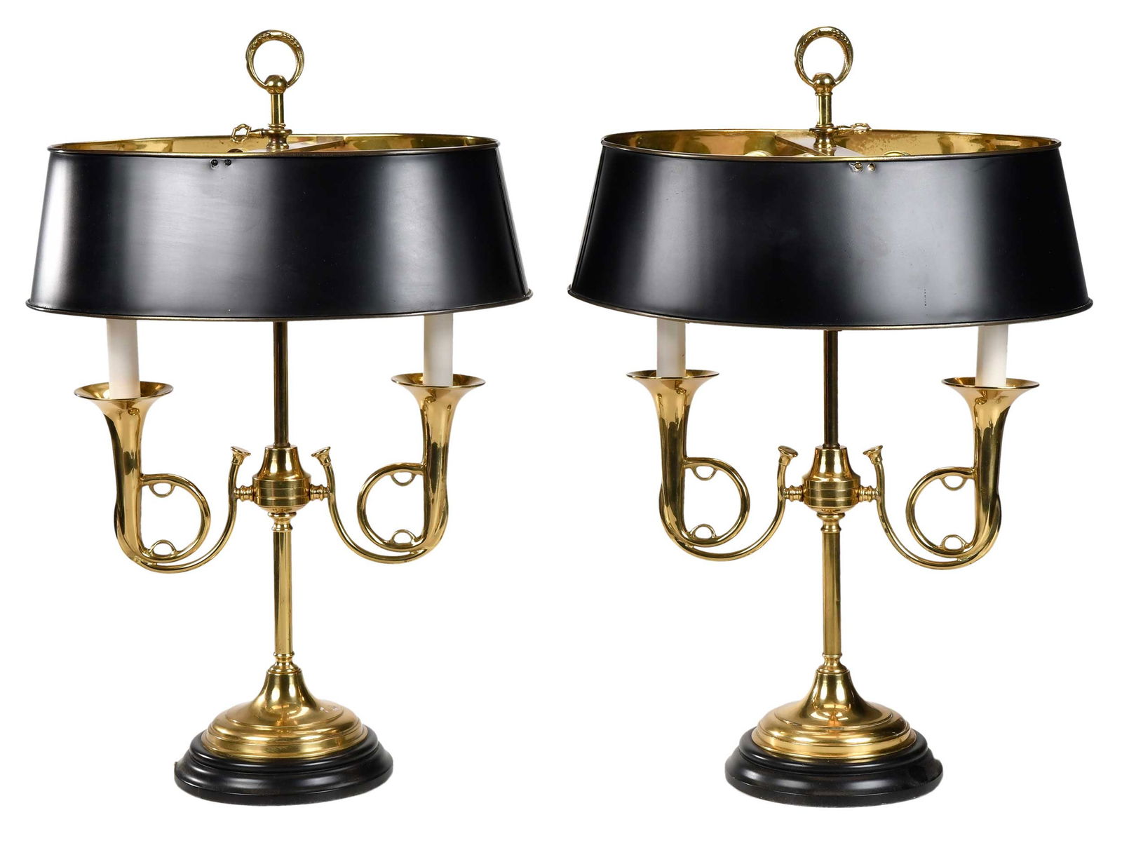 Pair Brass Hunting Horn Bouillotte Lamps (1 of 6)