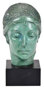 Malvina Hoffman, The Cap Sculpture: (New York, 1887-1966) The Cap, signed on edge "M. Hoffman", bronze with verdigris patination, with base 7-1/8 x 3-1/2 x 3-1/2 in. Provenance: Christie's New York, November 29, 2005, Lot 741, sold for