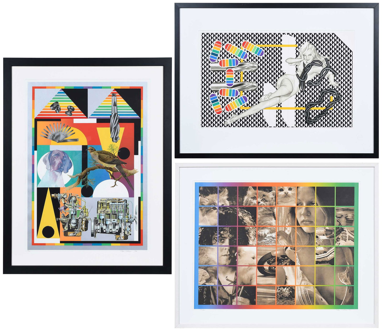 Three Screenprints, Peter Phillips: (British, born 1939) Gravy for the Navy, 1975, 32/75, signed lower right "Peter Phillips 68-75'"; Hunter, 1975, signed lower right, 33/75; Six Times Eight Dreaming, 1974, 42/70, signed lower right, sc