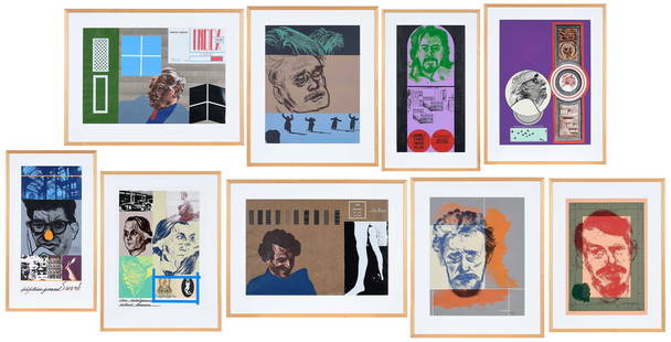 R.B. (Ronald Brooks) Kitaj, First Series, Some Poets, 1966-70: (England/American, 1932-2007) (Ramkalawon 51-60; Kinsman 34.i-x), nine (of ten) silkscreens printed in colors, edition 67/70, Chris Prater at Kelpra Studio, London, printer, Marlborough AG, Schellenbe