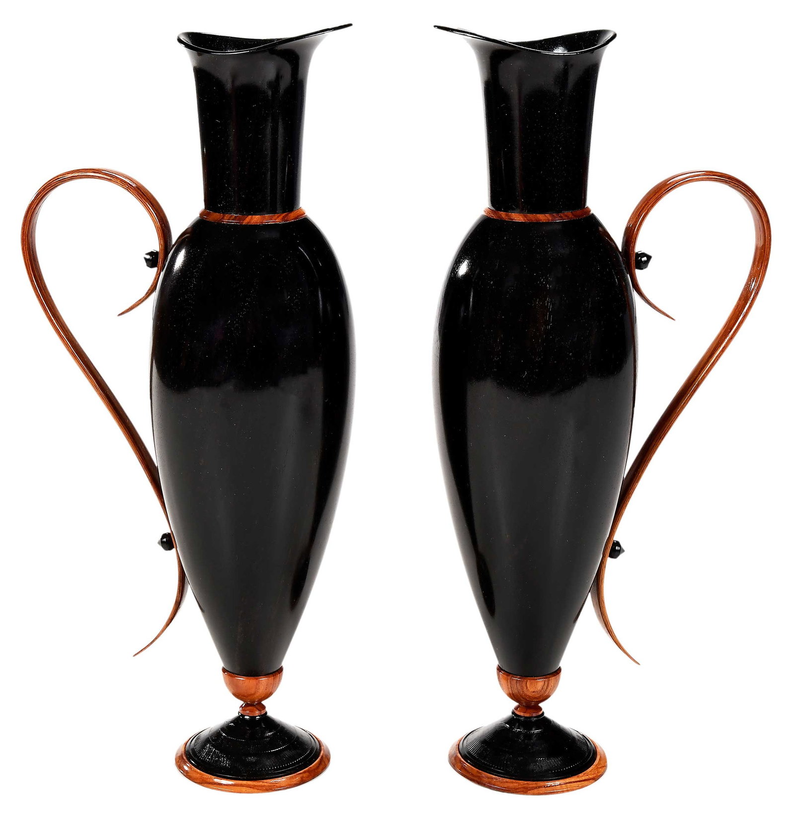 Barry T. MacDonald, Pair of Wood Ewers: (American/Michigan, born 1945) signed and numbered on base, turned wood, 12 x 5-1/4 in. Provenance: Private Nashville Collection