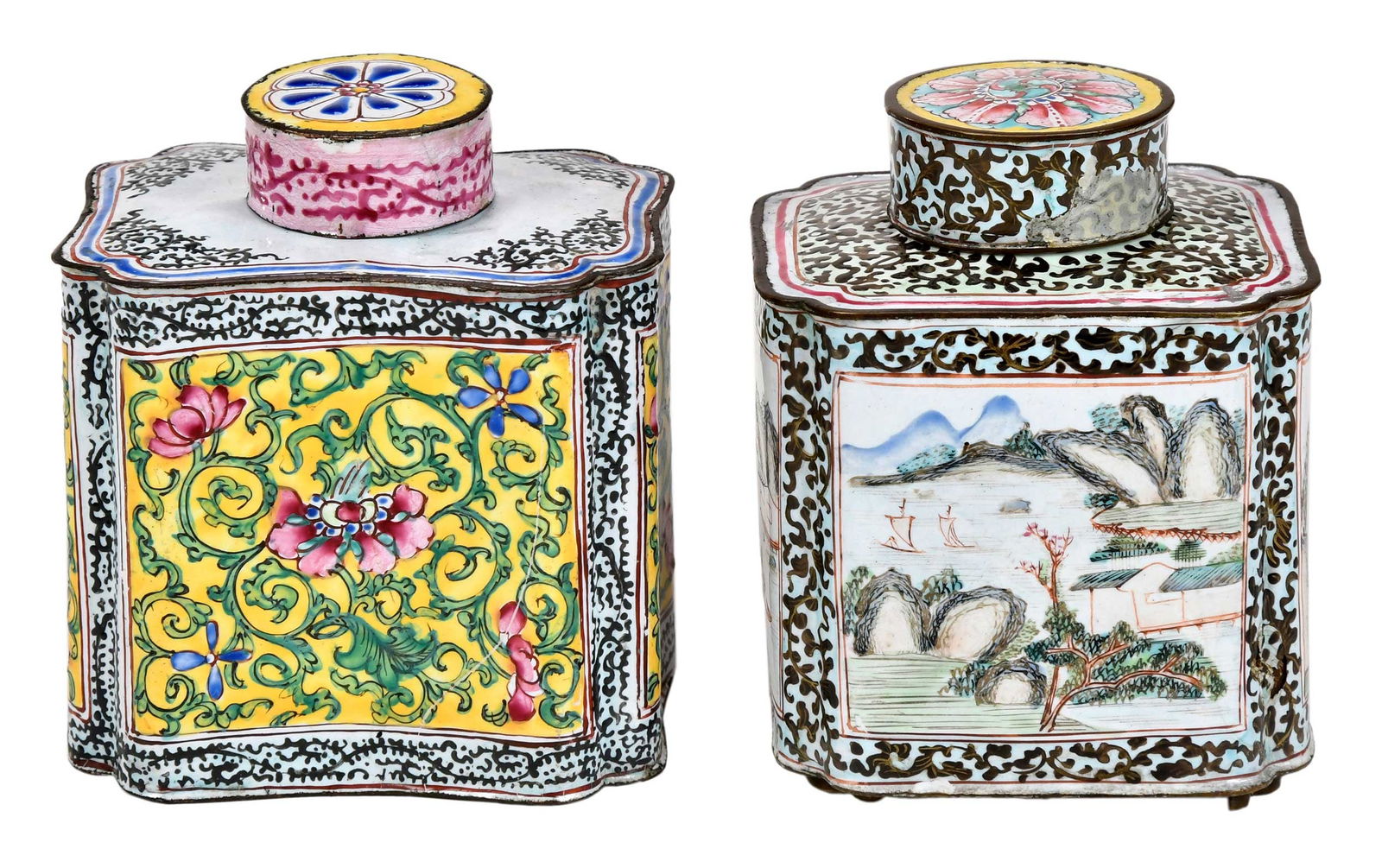 Two Chinese Canton Enamel Tea Caddies (1 of 9)