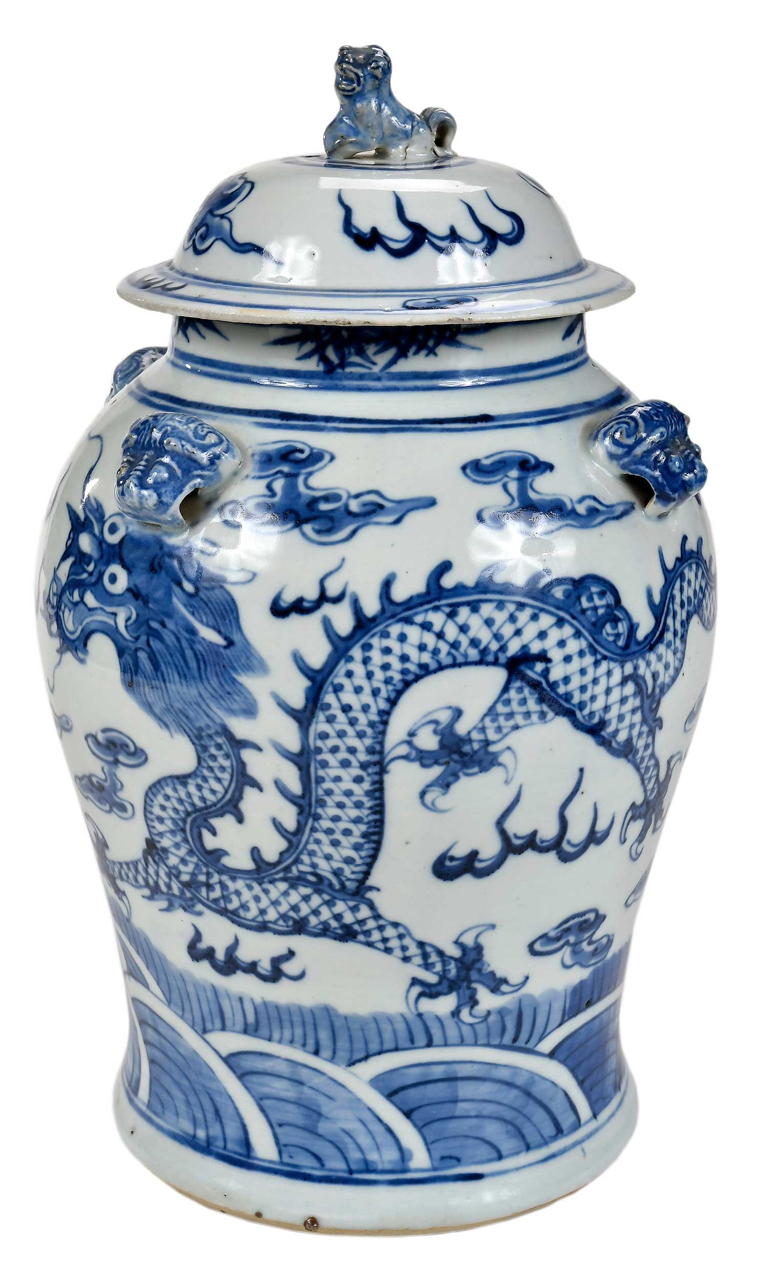 Chinese Blue and White Lidded Porcelain Dragon Jar (1 of 13)