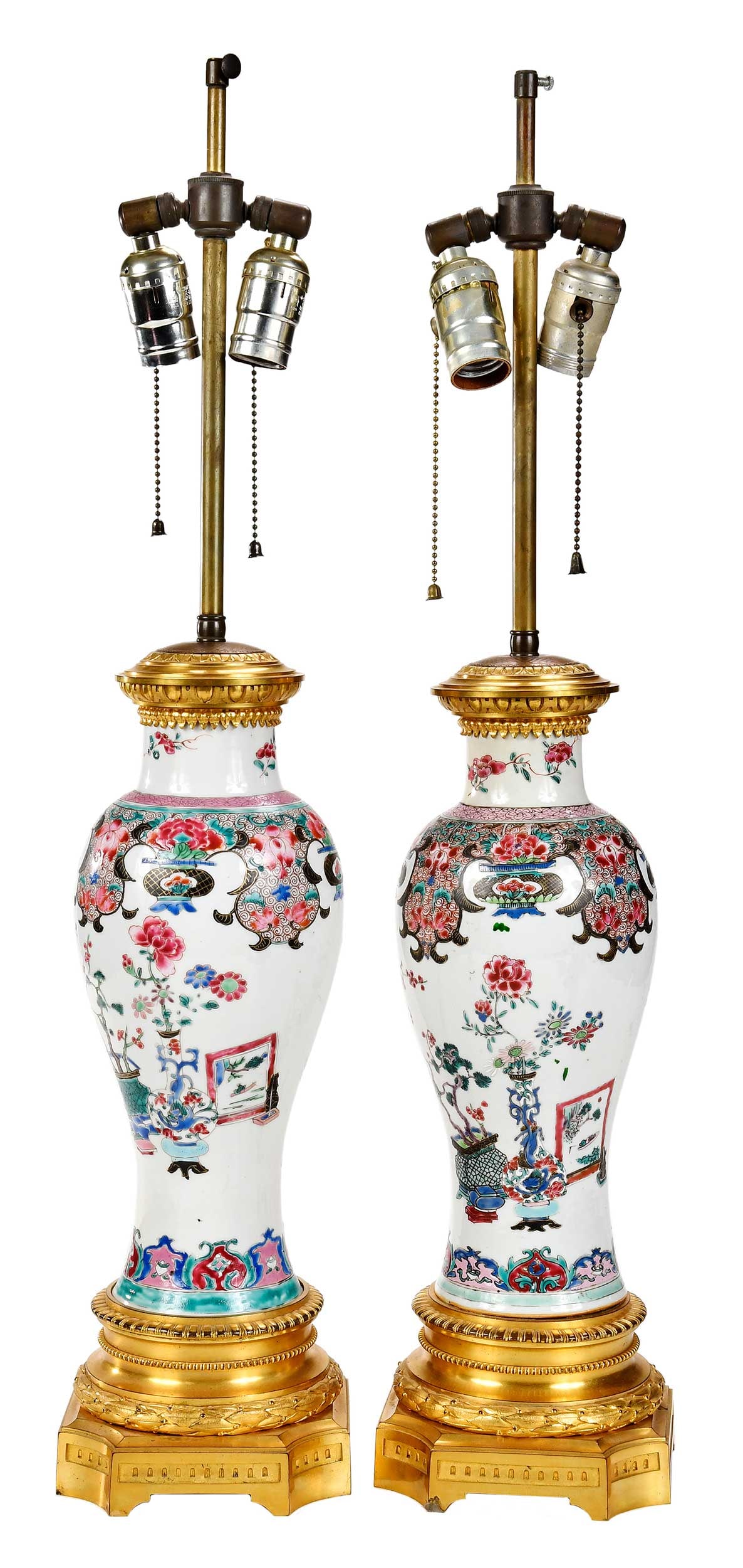 Pair Famille Rose Porcelain Vases as Lamps (1 of 12)