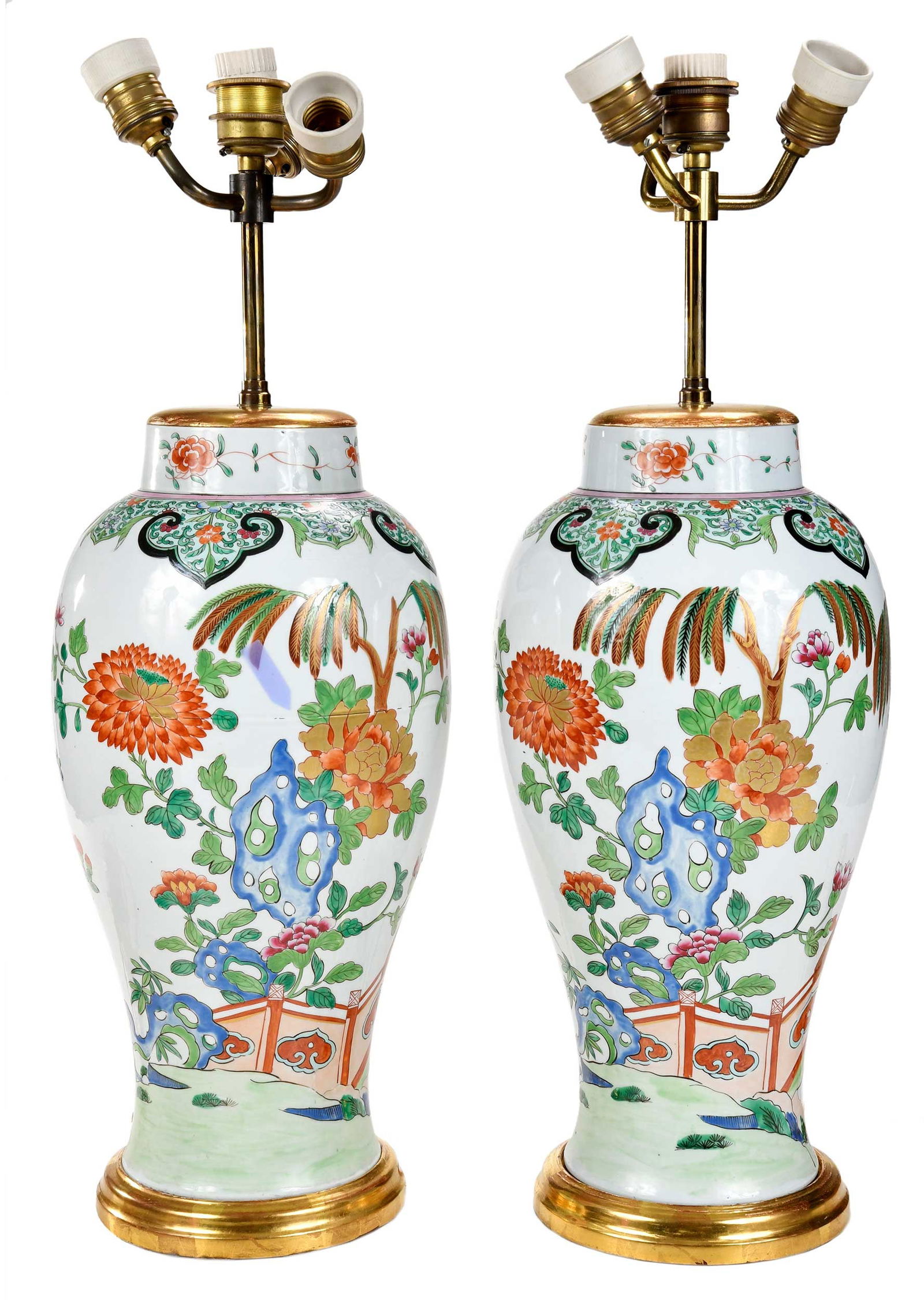 Pair of Chinese Famille Verte Porcelain Vases as Lamps (1 of 11)