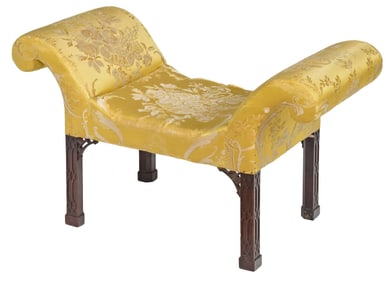 British Chippendale Mahogany Upholstered Window Bench