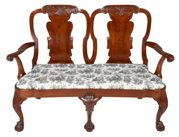 A Irish George II Style Carved Walnut Double Chair Back Settee