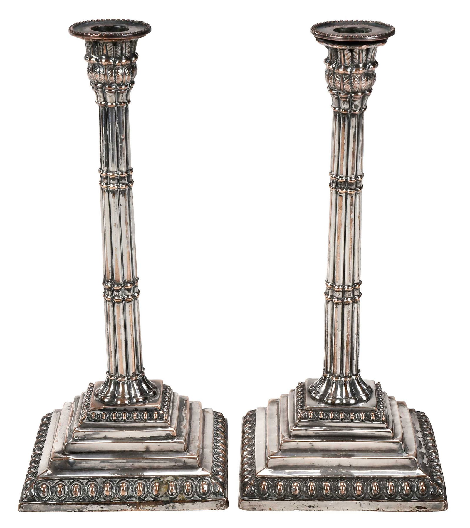 Pair Old Sheffield Plate Taper Candlesticks (1 of 6)