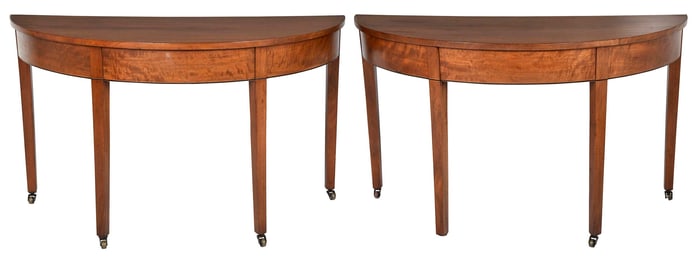 Pair of British George III Mahogany Demilune Tables