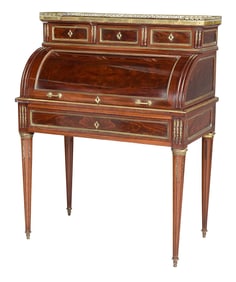 Louis XVI Style Brass Mounted Figured Mahogany Bureau a Cylindre
