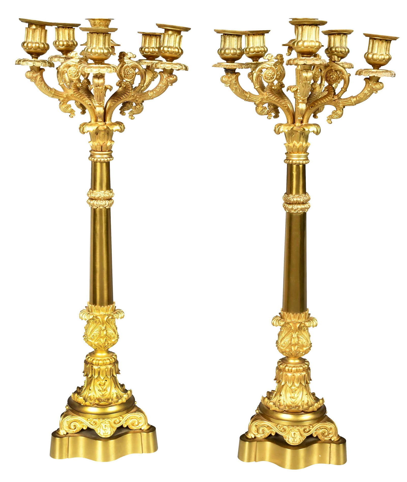 Pair of French Empire Style Gilt Bronze Six Light Candelabra (1 of 7)