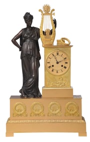 French Empire Style Gilt and Patinated Bronze Mantel Clock