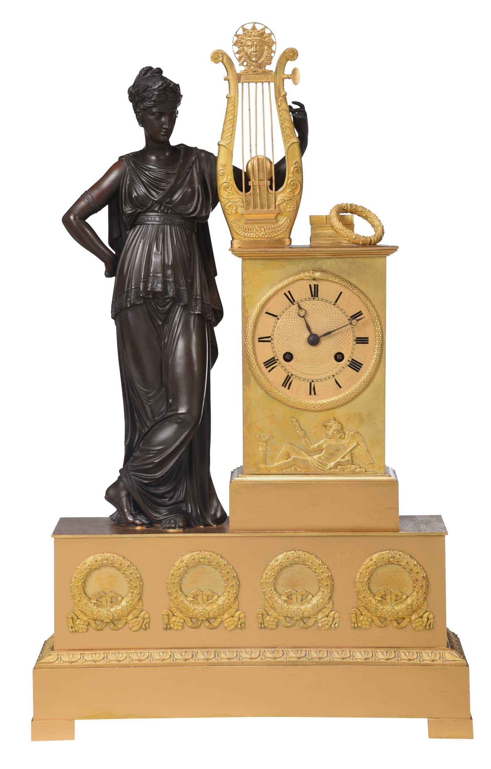 French Empire Style Gilt and Patinated Bronze Mantel Clock (1 of 7)