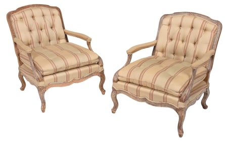 Pair of French Louis XV Style Paint Decorated Fauteuils