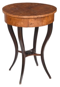 Biedermeier Burl Wood and Parcel Ebonized Lamp Table