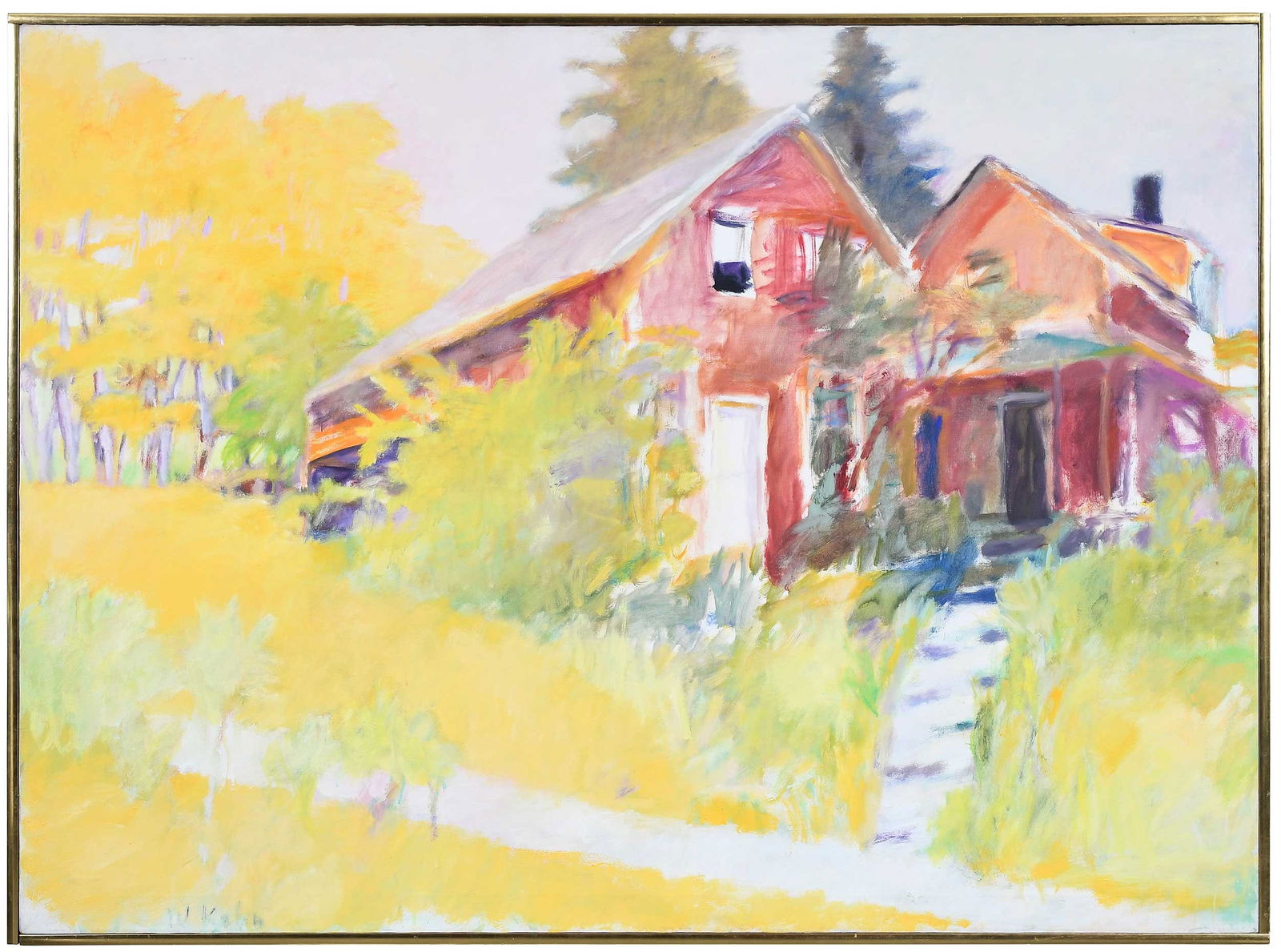 Monumental Wolf Kahn Painting: (German/America, 1927-2020) Summer House, Vermont, signed lower left "W. Kahn", oil on canvas, 52 x 70 in.; gilt wood float frame, 53-1/4 x 71-1/4 in. Provenance: Meredith Long Gallery, Houston, Texas