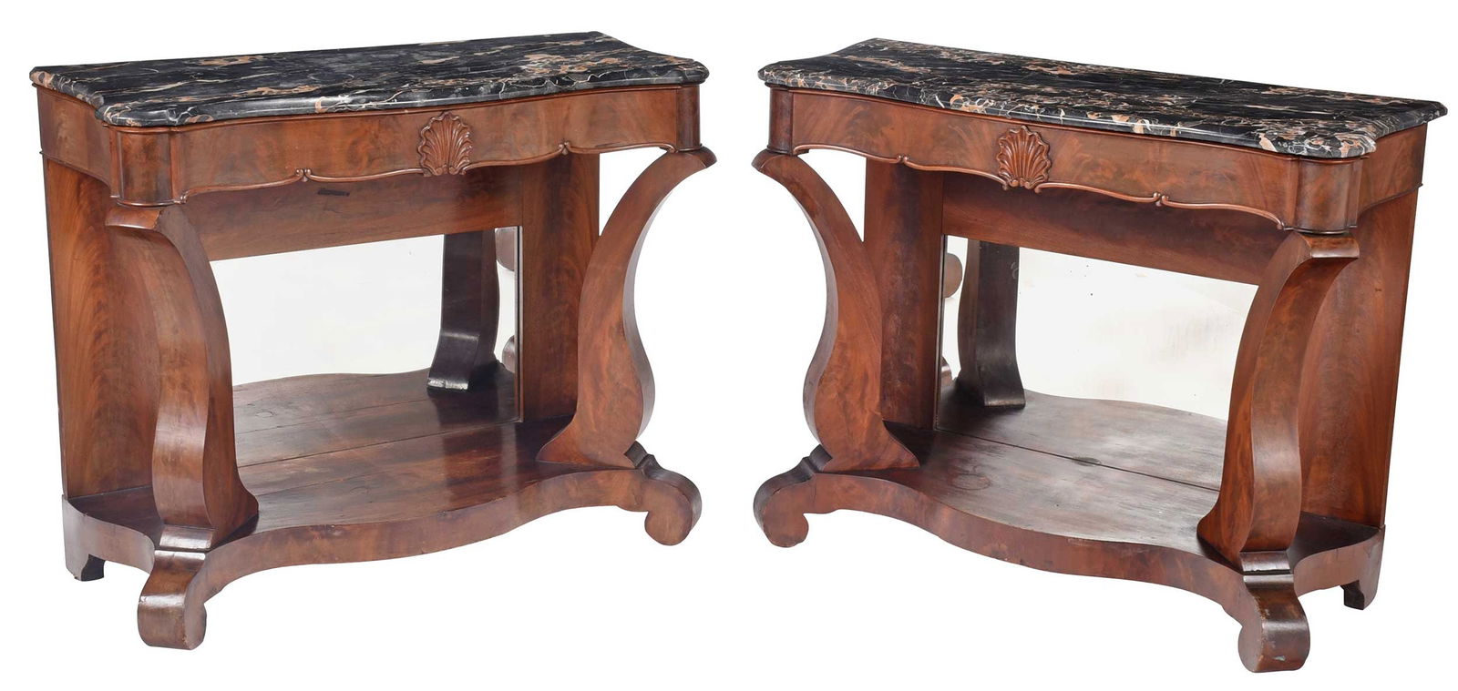 Pair of American Late Classical Mahogany and Marble Top Pier Tables (1 of 19)