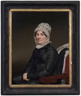 American School: (American, 1756-1843)Lady Mary Alexander (Mrs. Robert) Watts, unsigned, oil on canvas, 36-1/4 x 28 in.; fine period carved wood frame, 45 x 37-1/4 in.Provenance: Collection of Ben Schecter and George