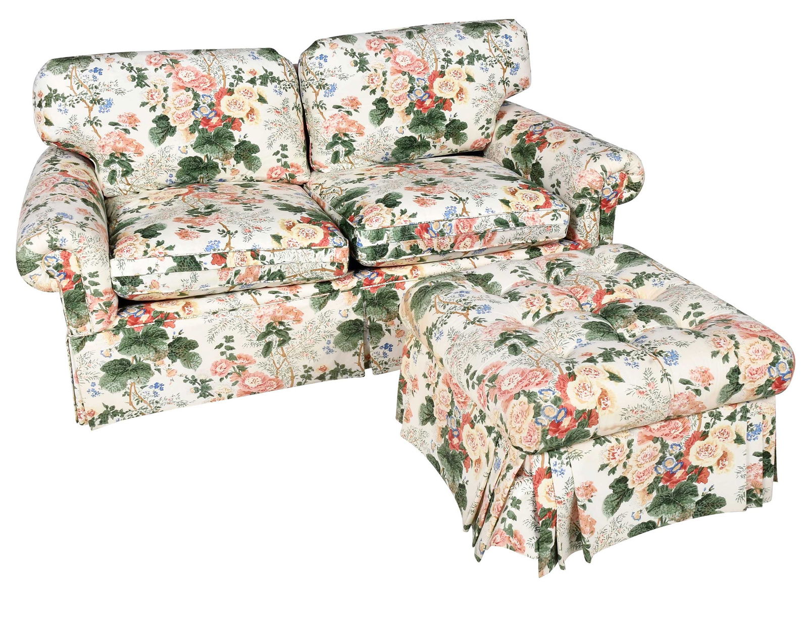 Charles Stewart Company Chintz Settee with Ottoman (1 of 12)