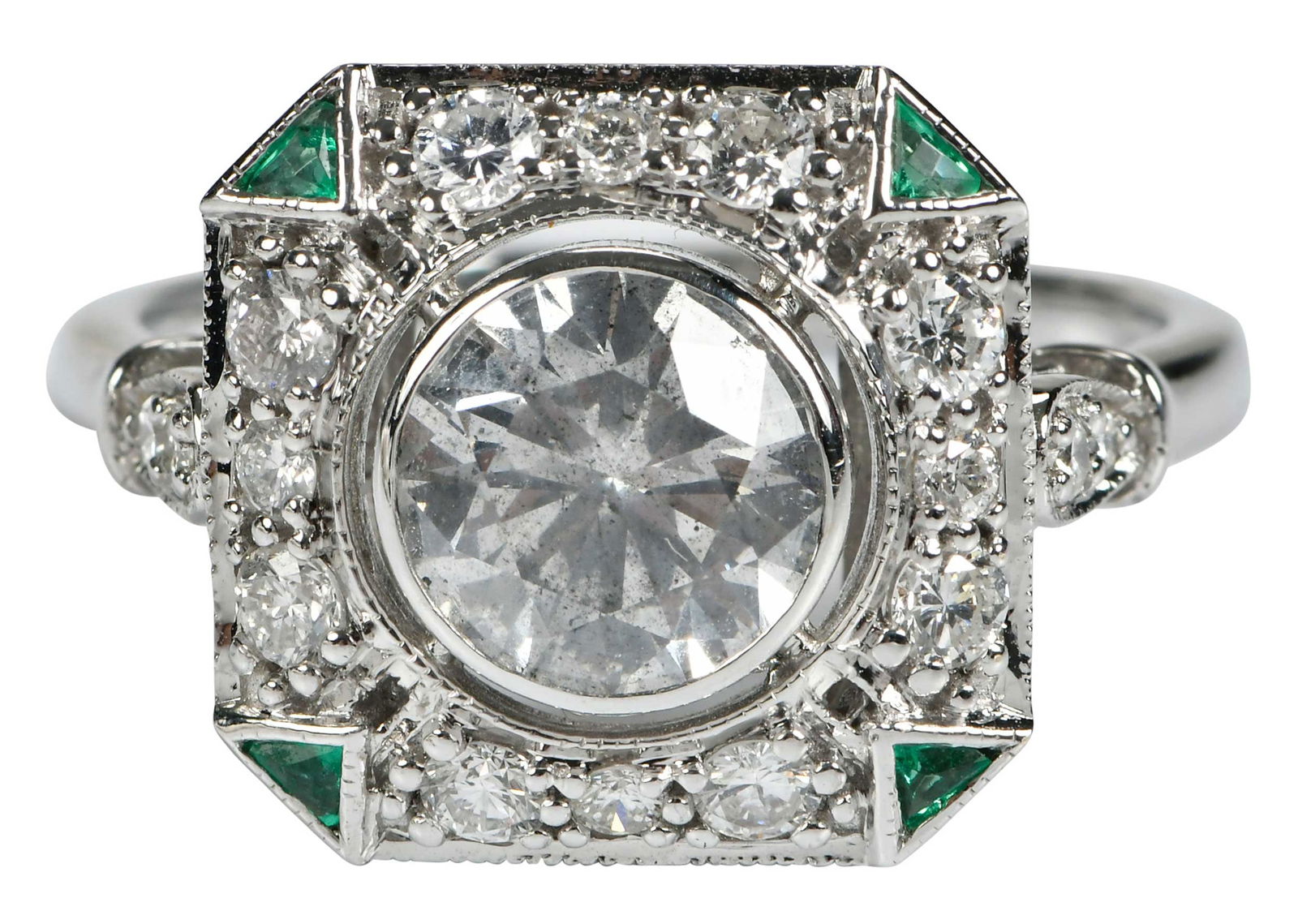 18kt. Art Deco Diamond and Emerald Ring (1 of 7)