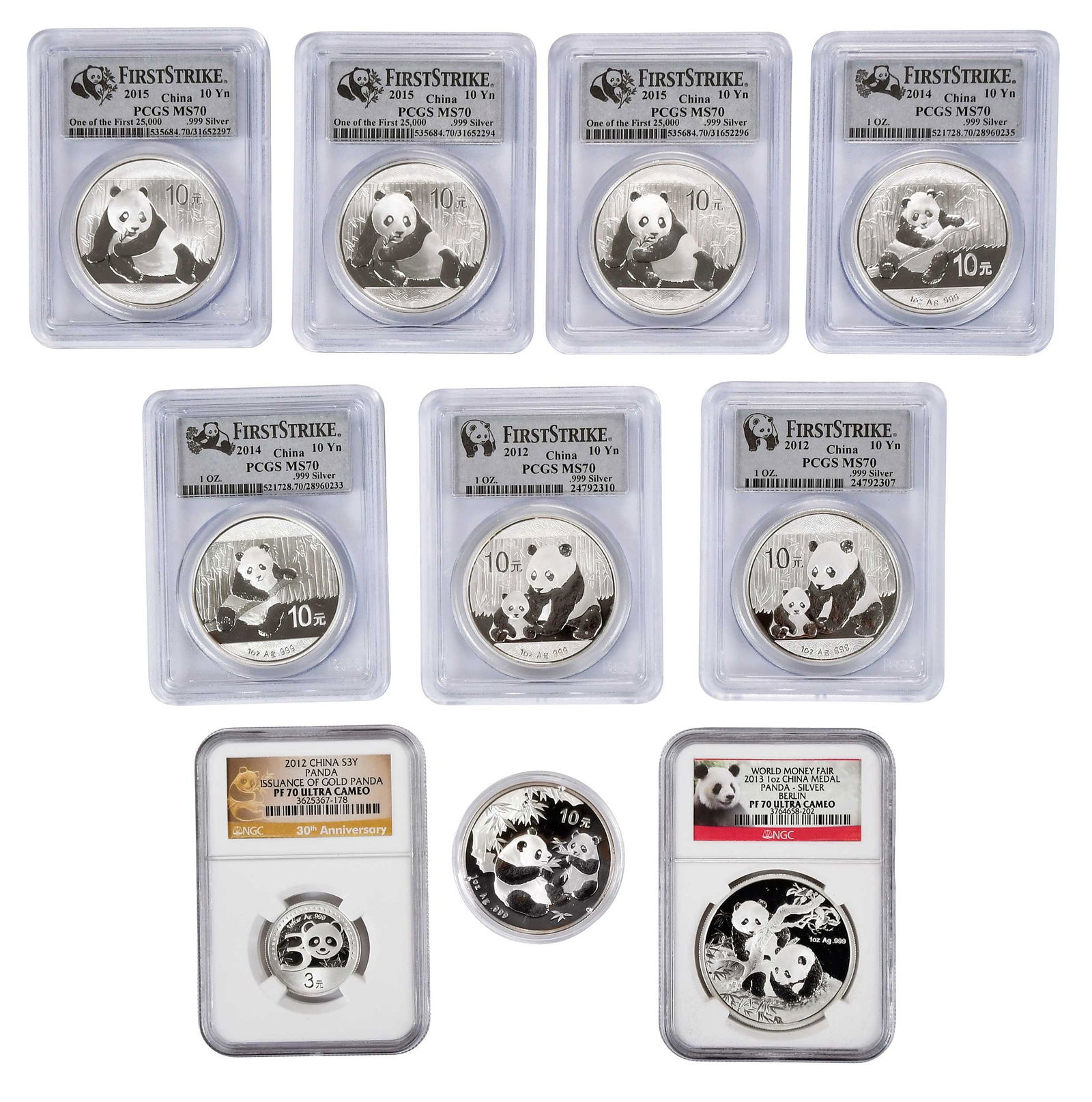 Ten Chinese Silver Panda Coins (1 of 7)