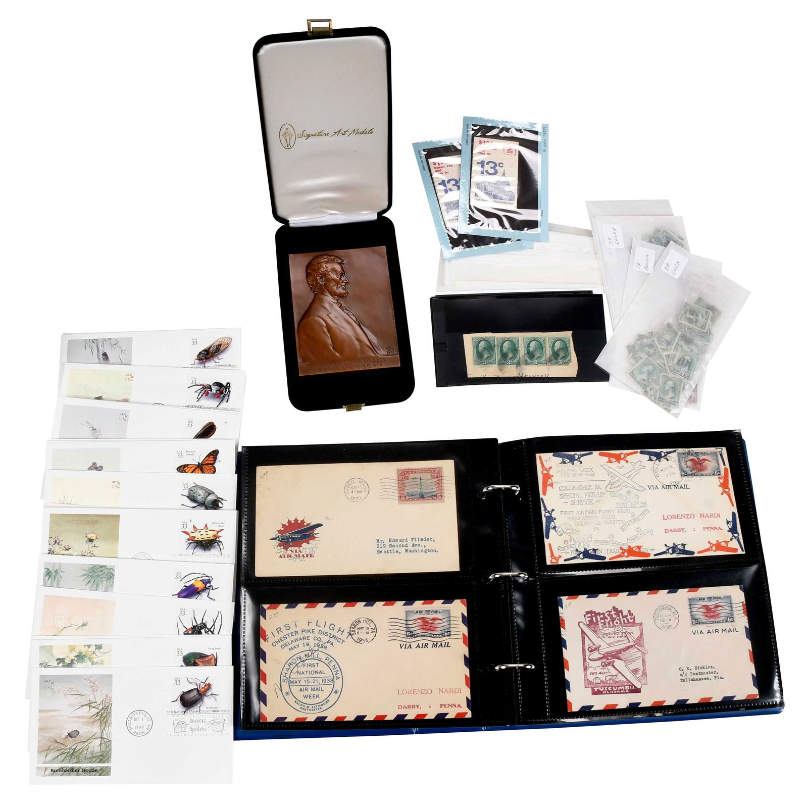 Assorted Lot, First Day Covers, Air Mail Covers, Lincoln Bronze Plaque (1 of 15)