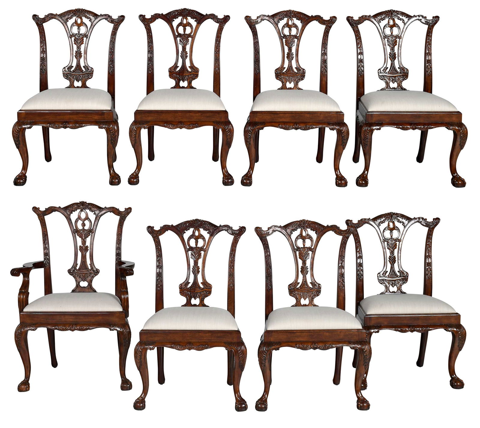 Set of Eight Chippendale Style Carved Mahogany Dining Chairs (1 of 8)