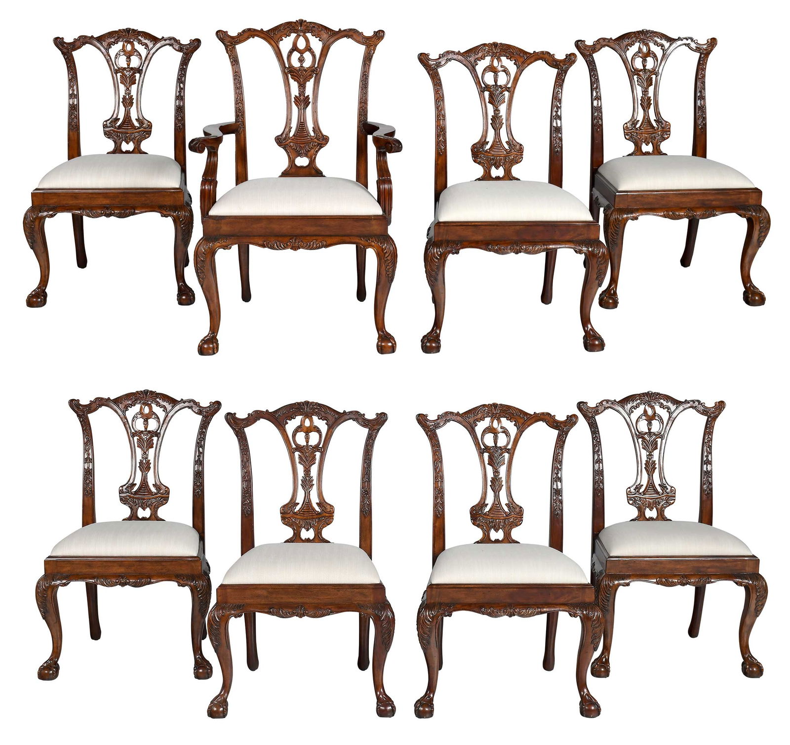 Set of Eight Chippendale Style Carved Mahogany Dining Chairs (1 of 6)