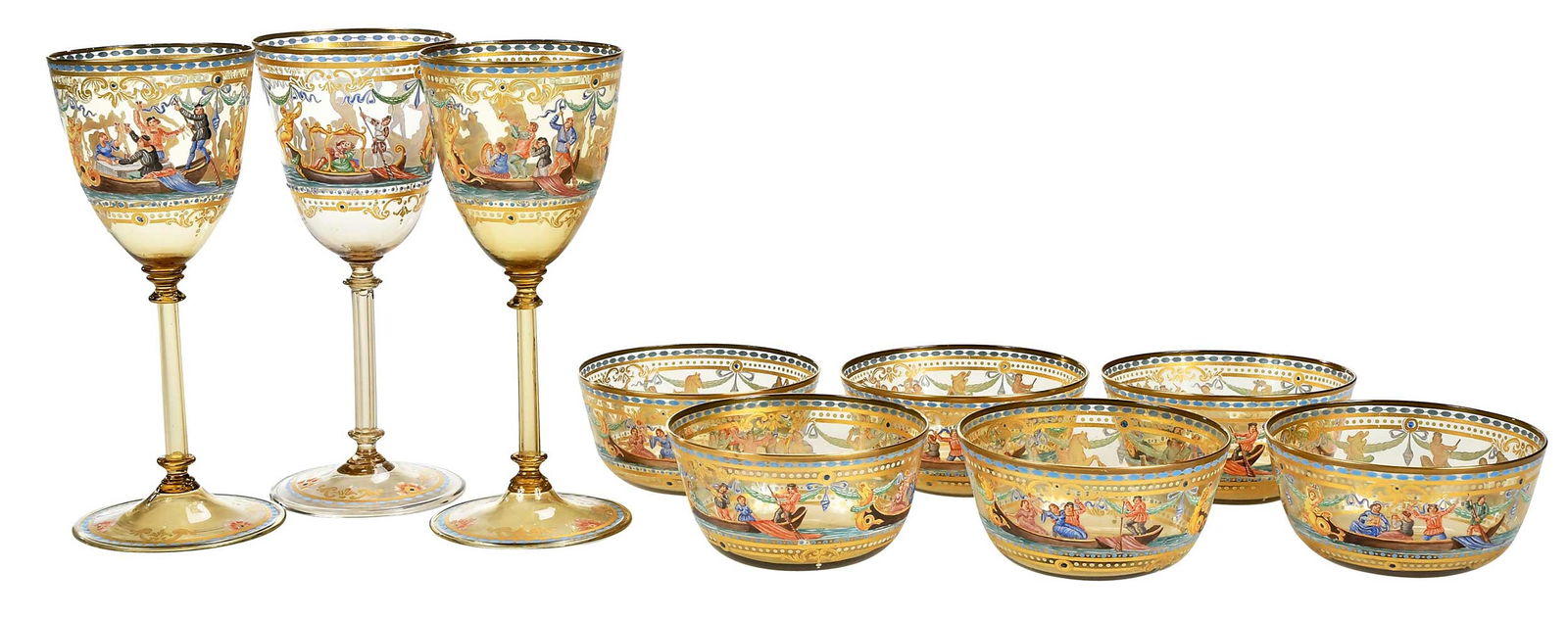 Nine Pieces Lobmeyr Enameled Glass Tableware (1 of 9)