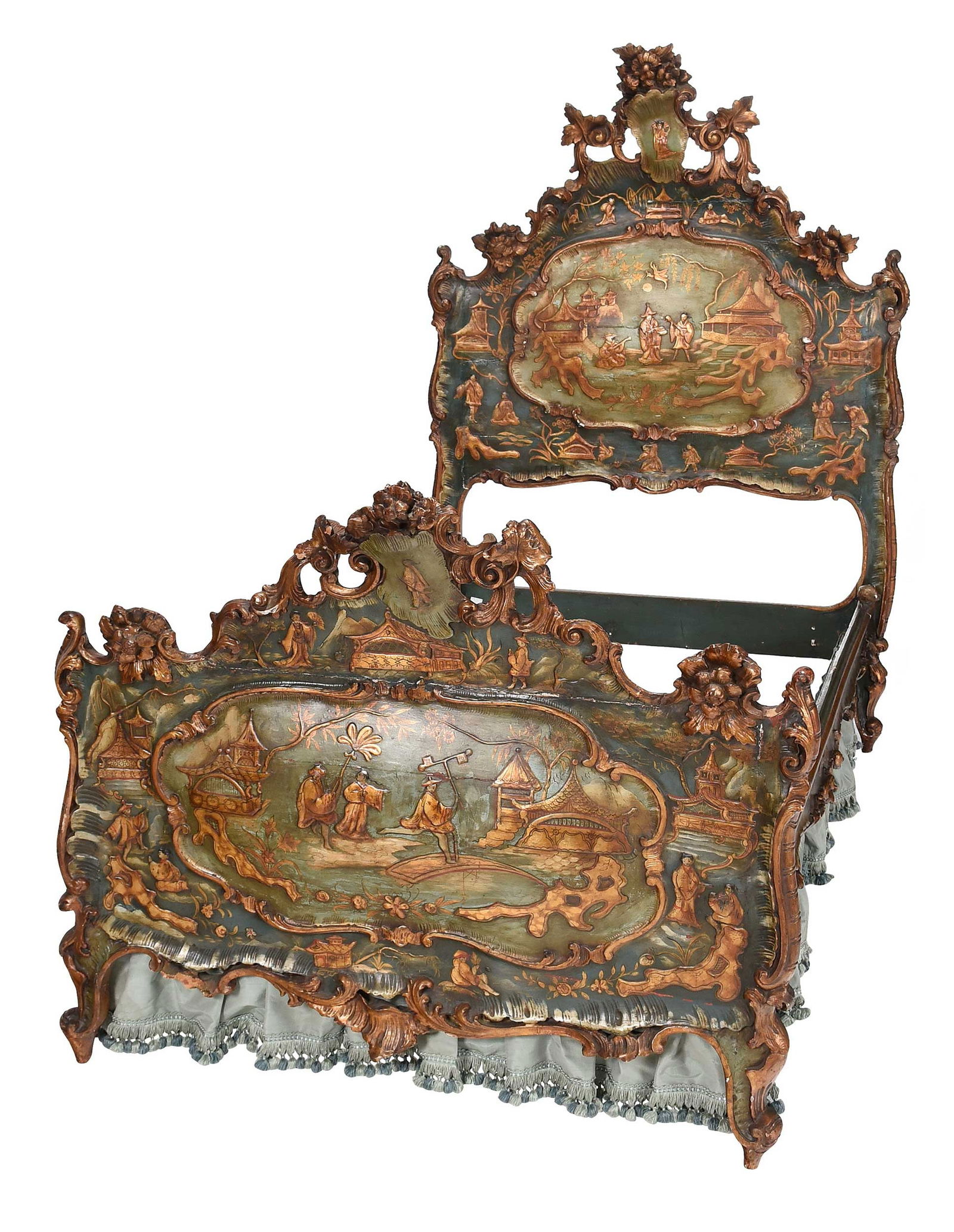 Venetian Rococo Style Green Painted and Parcel Gilt Bed (1 of 6)