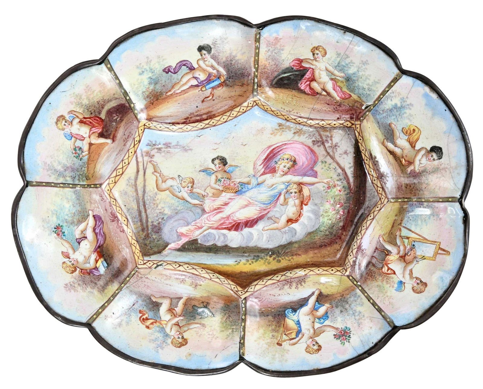 Small Viennese Enamel Gilt Bronze Scalloped Tray (1 of 8)