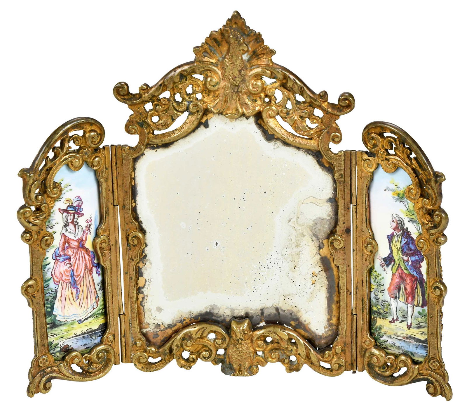 Viennese Enamel Gilt Bronze and Mirror Folding Screen (1 of 7)
