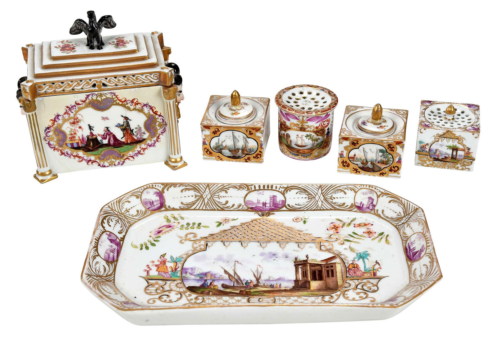 Six German Porcelain Table Objects with Chinoiserie Decoration (1 of 12)