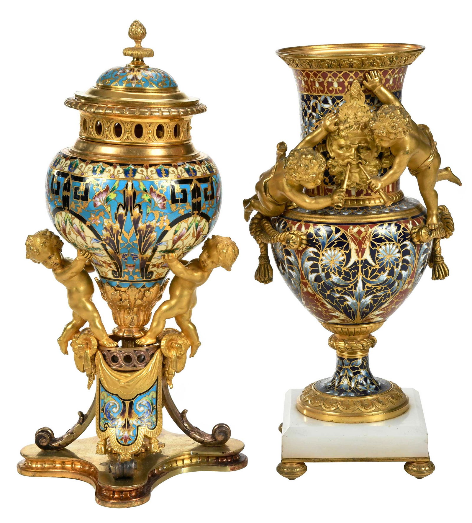 Two French Gilt Bronze Champleve Urns (1 of 11)