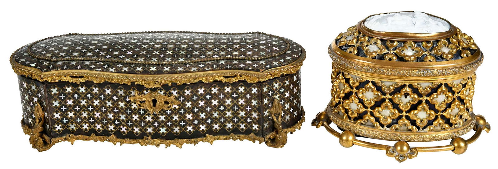 Two Tahan Gilt Bronze and Mother of Pearl Inlaid Vanity Boxes (1 of 10)